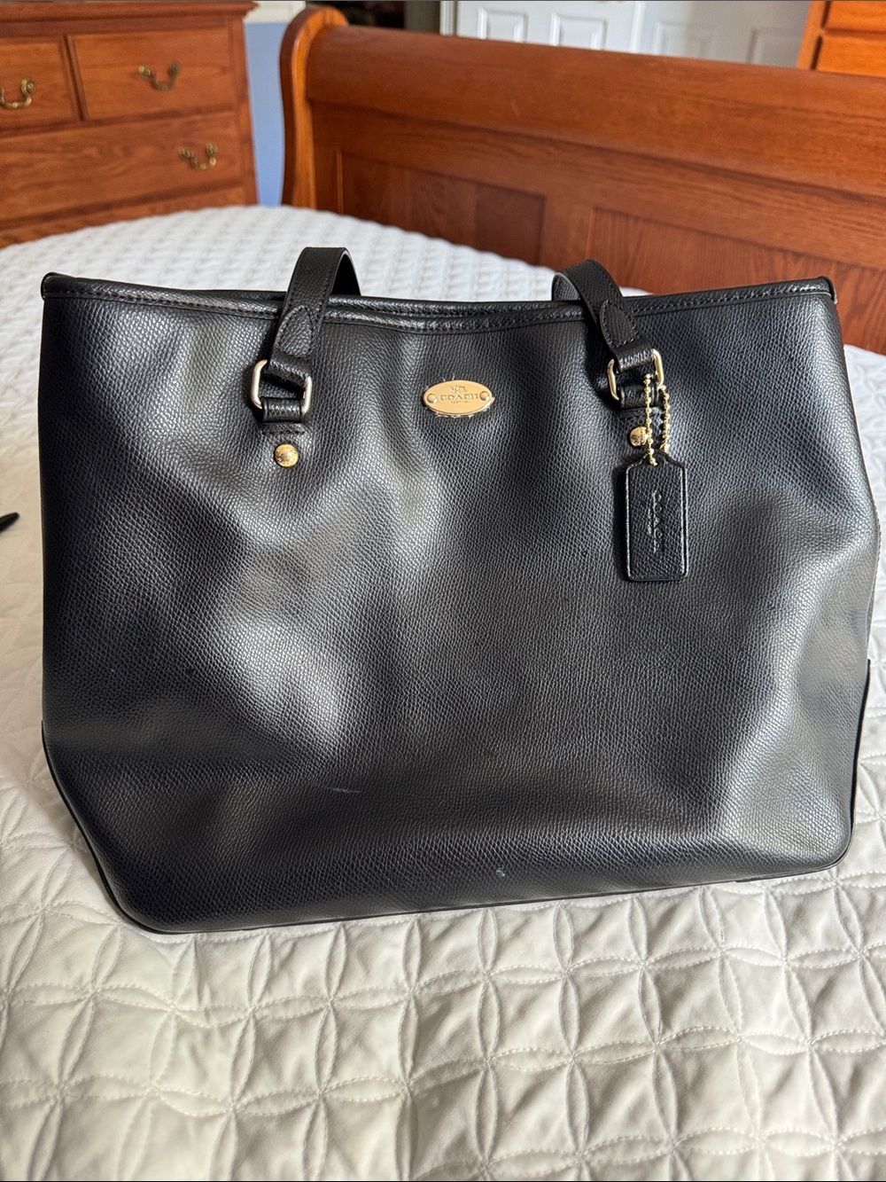 Coach Black Crossgrain Leather Gallery Tote Shoulder Bag | Gold Hardware